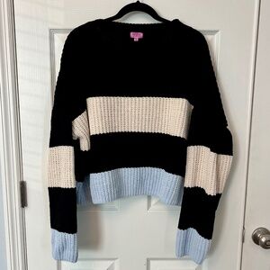 Francesca's Mi Ami Black Striped Chenille Cozy Core Knit Pullover Sweater XL
